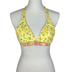 Vintage Hobie Lemons Pink Plaid Y2K Halter Bikini Top No Size Tag Sz S Retro